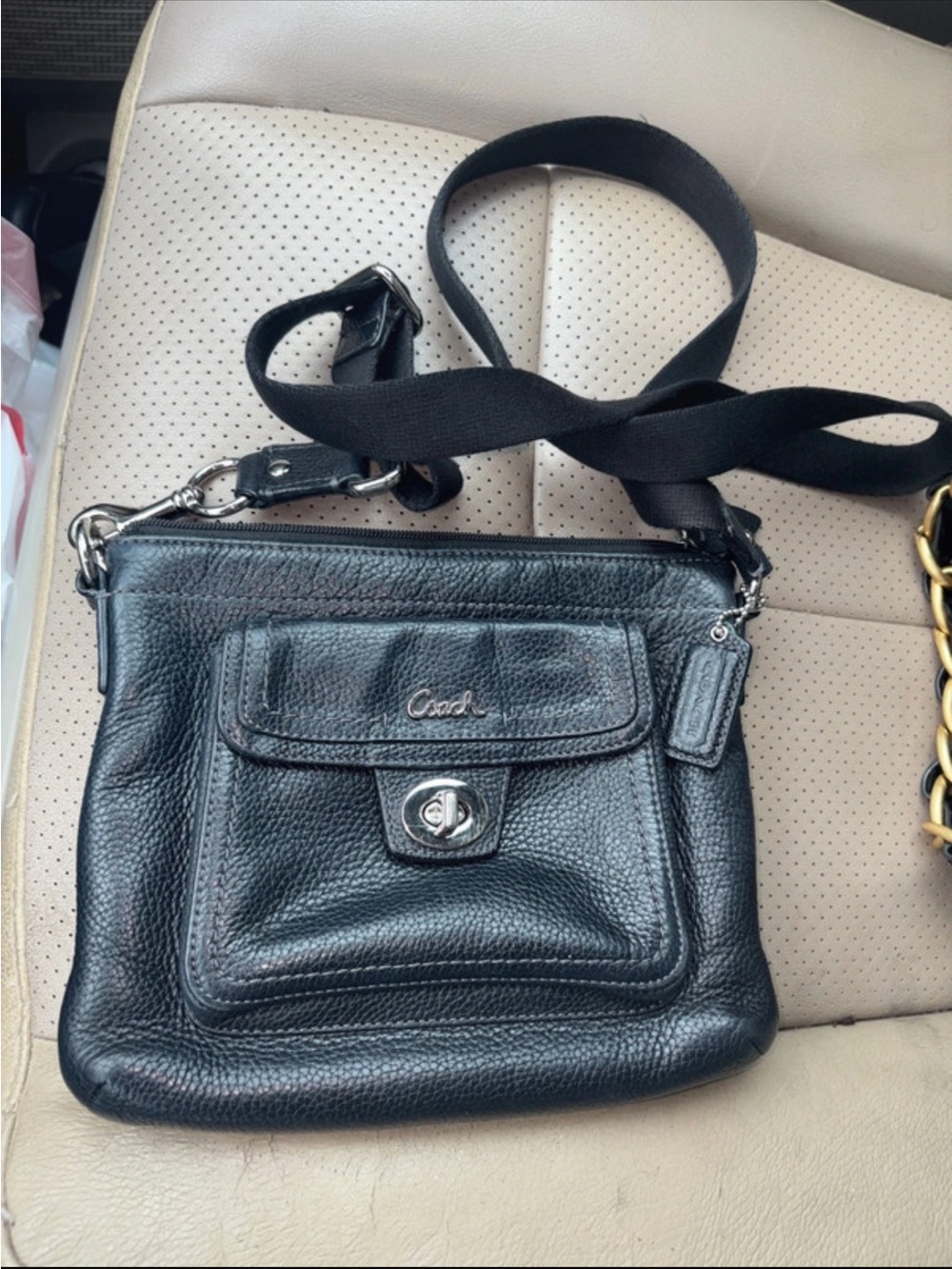 Coach Black Pebbled Leather Crossbody with Front Pocket